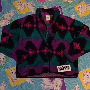 New 80s Biacci Aztec Padded Shoulder Fleece Jacket Vintage Country Cowgirl